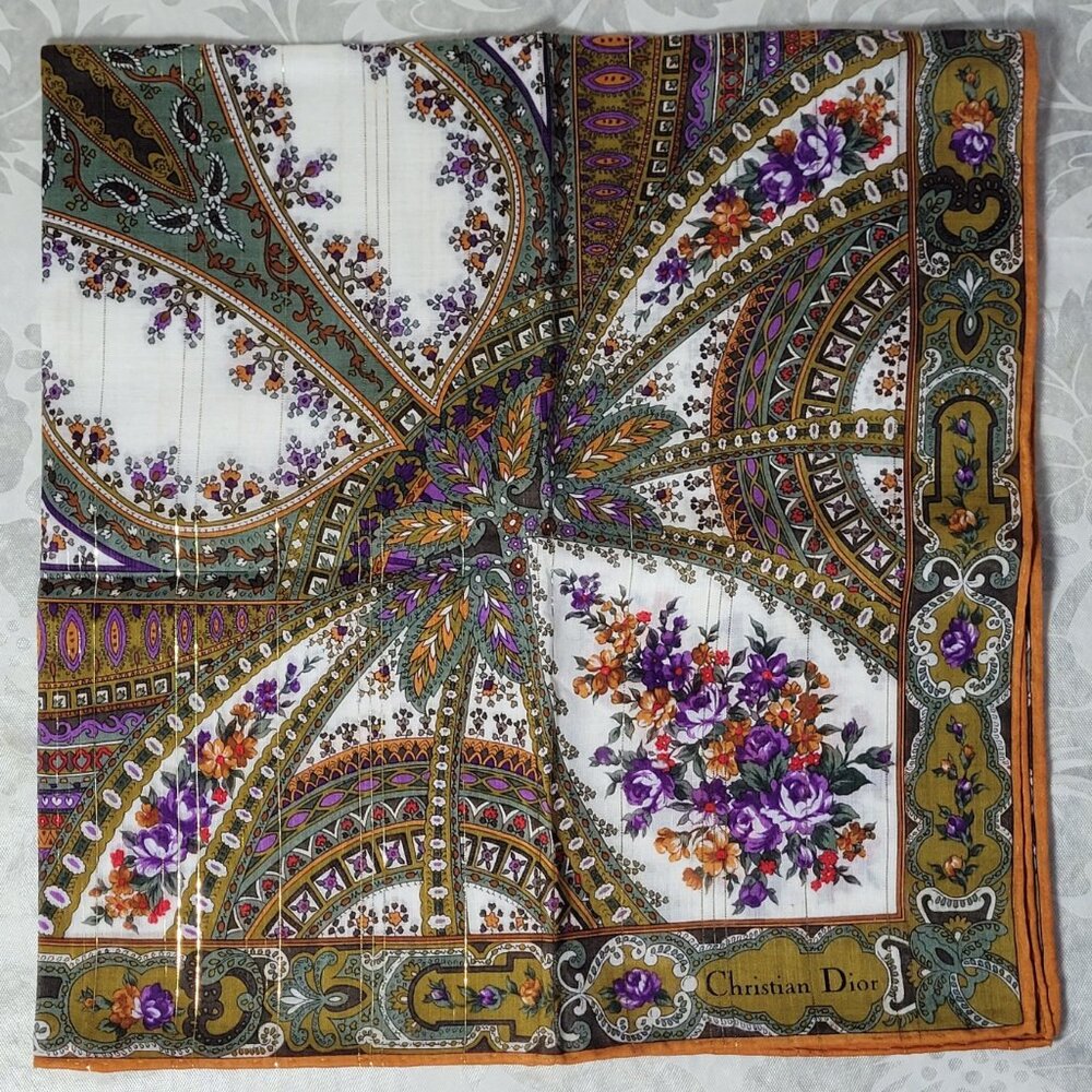 Vintage Christian Dior Cotton Handkerchief Neckerchief 20" 80s